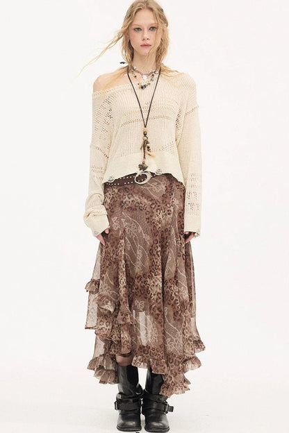 Asymmetrical Knit Off-Shoulder Top Set