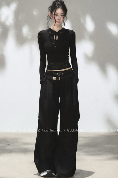 Layered-Look Lace Knit Top