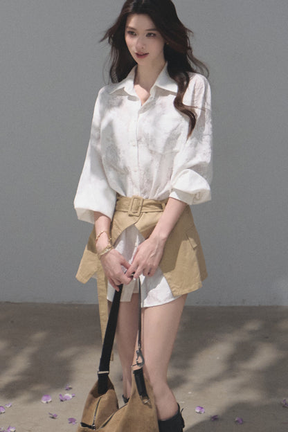 Natural Sequence Lace Shirt Set