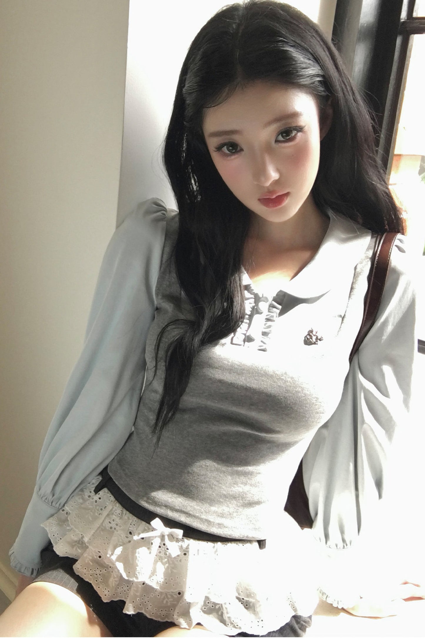 Patchwork Puff Sleeve Top and Shorts Set-Up