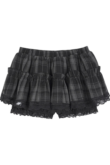 Three-Layer Gray Black Plaid Puffy Skirt