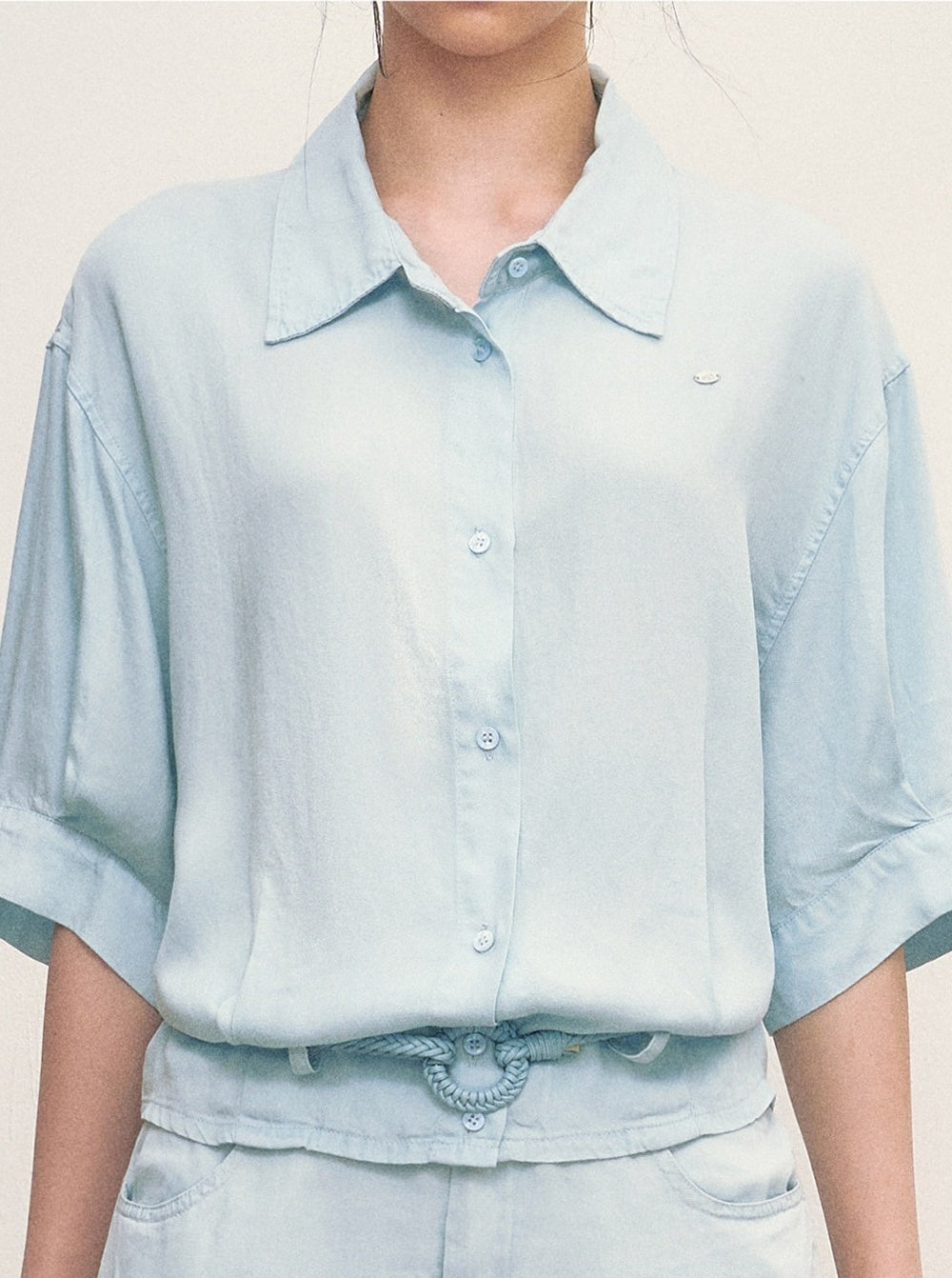 Short Sleeve Light Blue Shirt and Skirt Set-Up