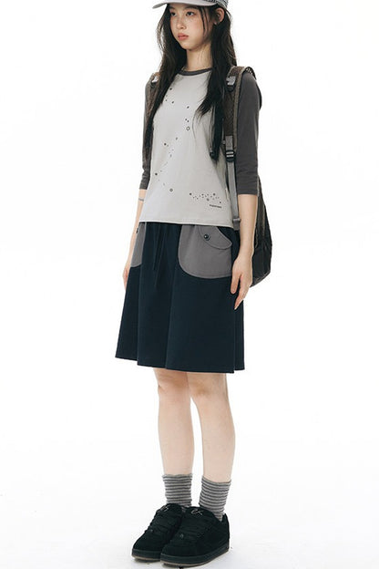 Gonna in felpa blu navy con tasche