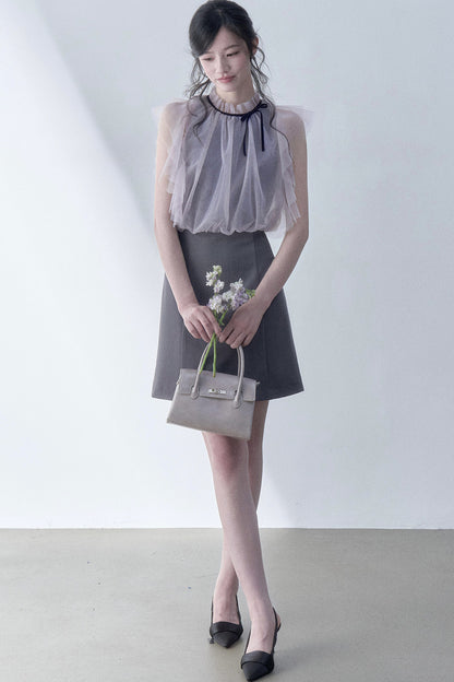 Plissiertes Kleid mit Mesh-Patchwork