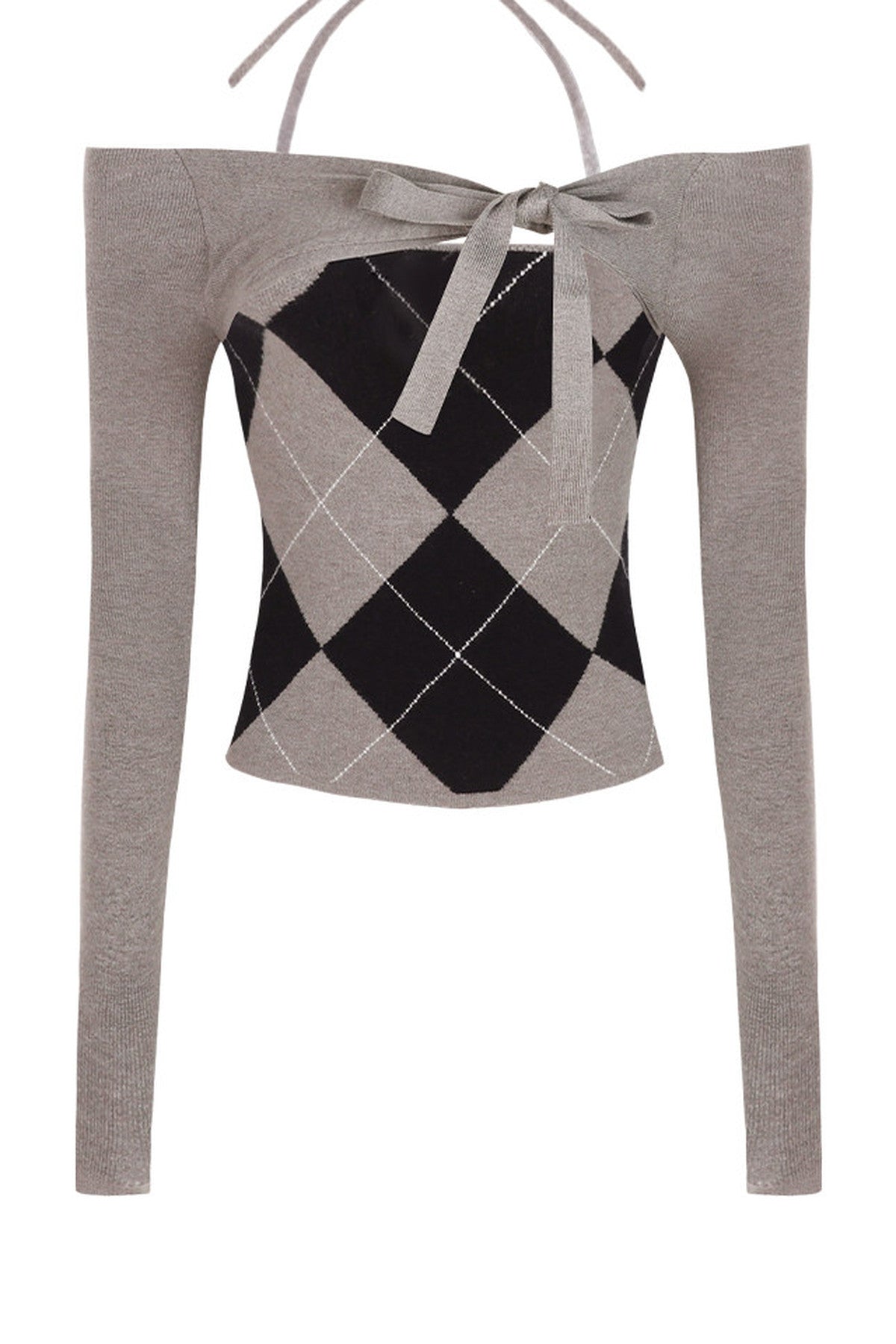 Slim Fit Argyle Knit Top