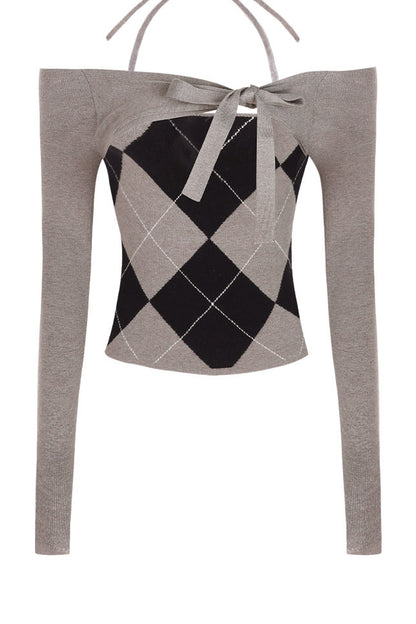 Slim Fit Argyle Knit Top