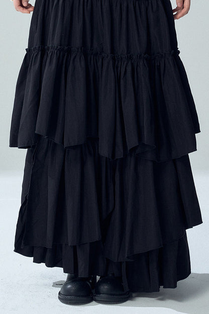 Black Irregular Ruffle Skirt