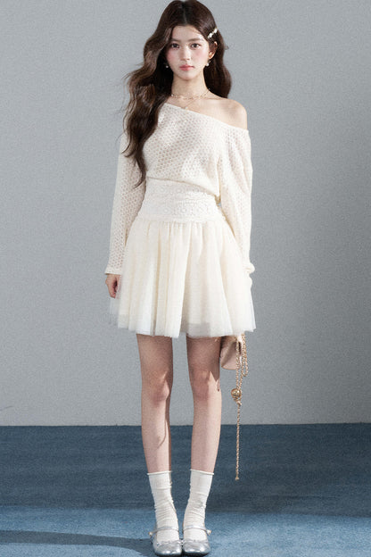 French Hollow-Out Lace Off-Shoulder Dress