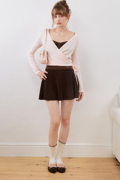 V-Neck Wrap Knit Top Set-Up