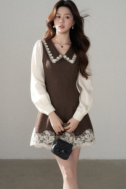 Lace Patchwork Layered-Look A-Line Dress