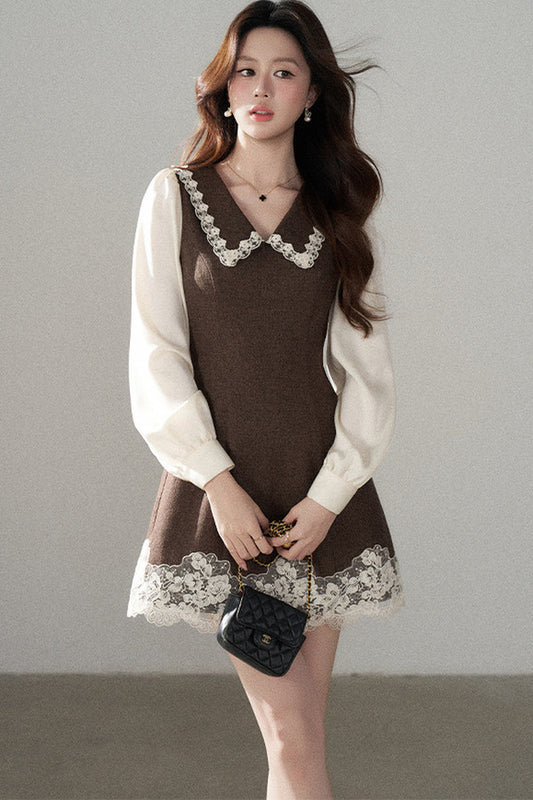 Lace Patchwork Layered-Look A-Line Dress