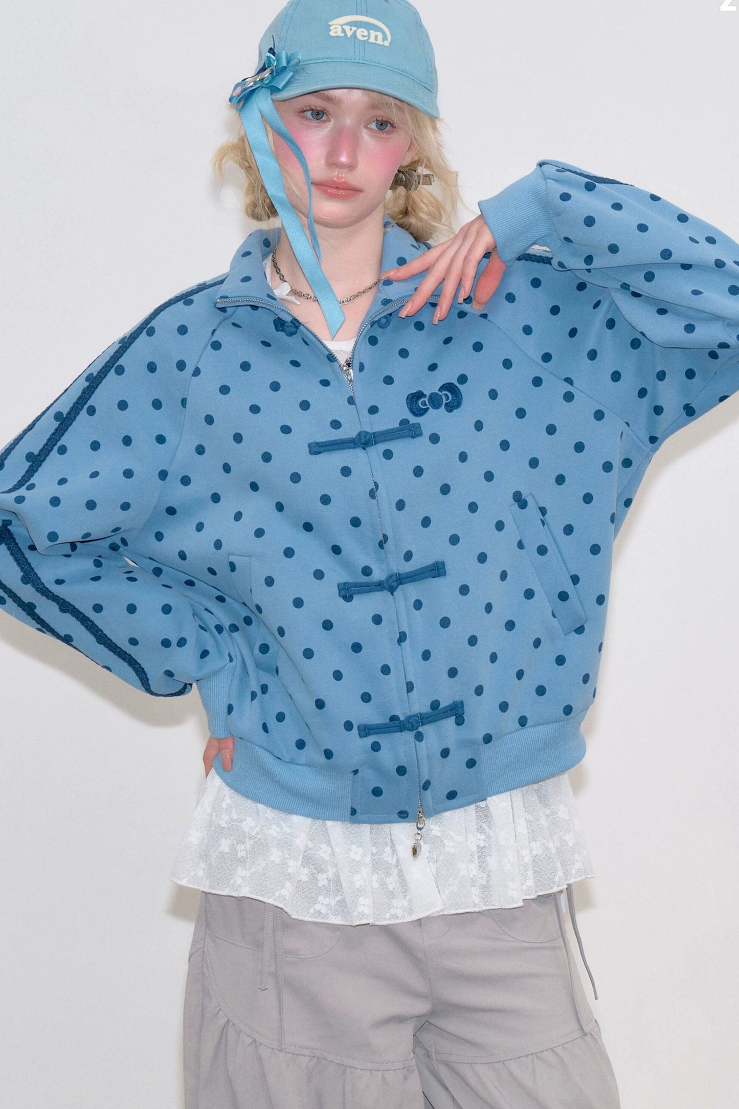 Pink Polka Dot Zipper Sweatshirt Jacket