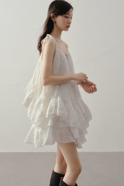Layered Ruffle Embroidered Camisole Skirt Set