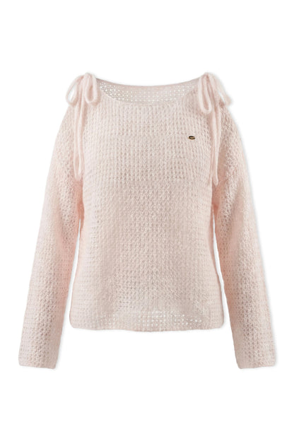 Lace-Up Off-Shoulder Knit Sweater