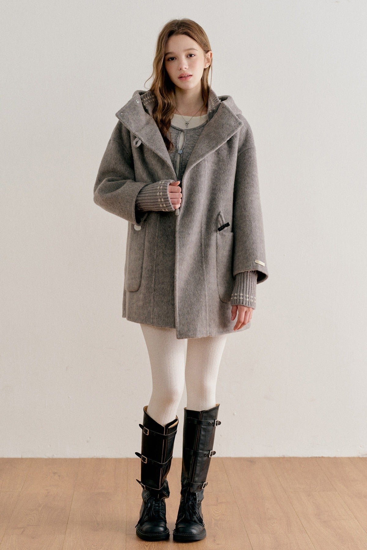 Hooded Horn Button Wool Coat