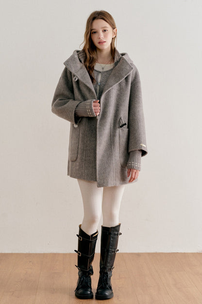 Hooded Horn Button Wool Coat