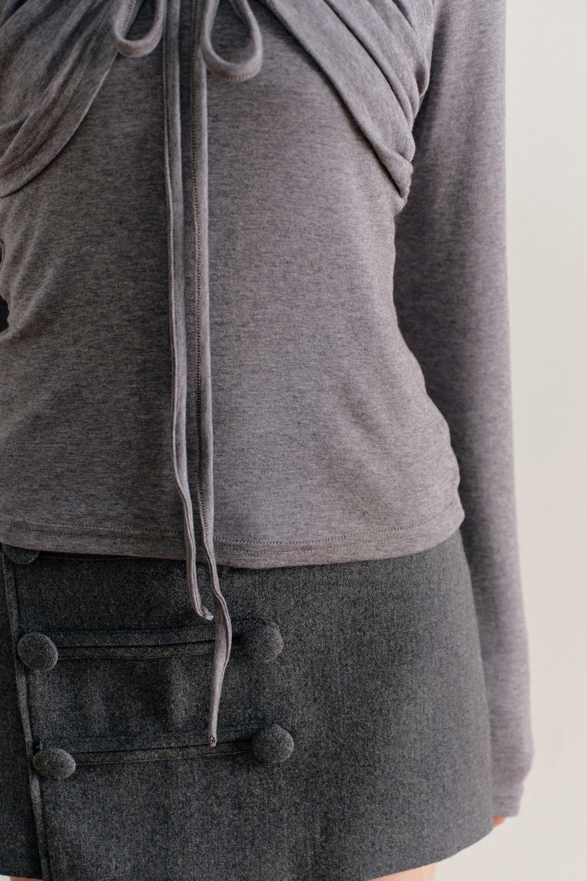 Lyocell Cotton Wool Long-Sleeve Drawstring Knit Top