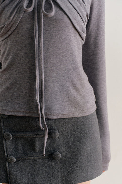 Lyocell Cotton Wool Long-Sleeve Drawstring Knit Top