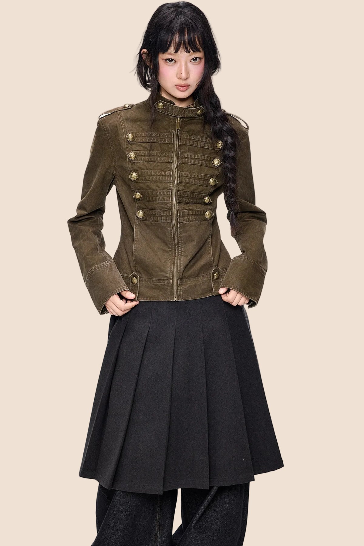 Double-Breasted Stand-Up Collar Short Denim Jacket