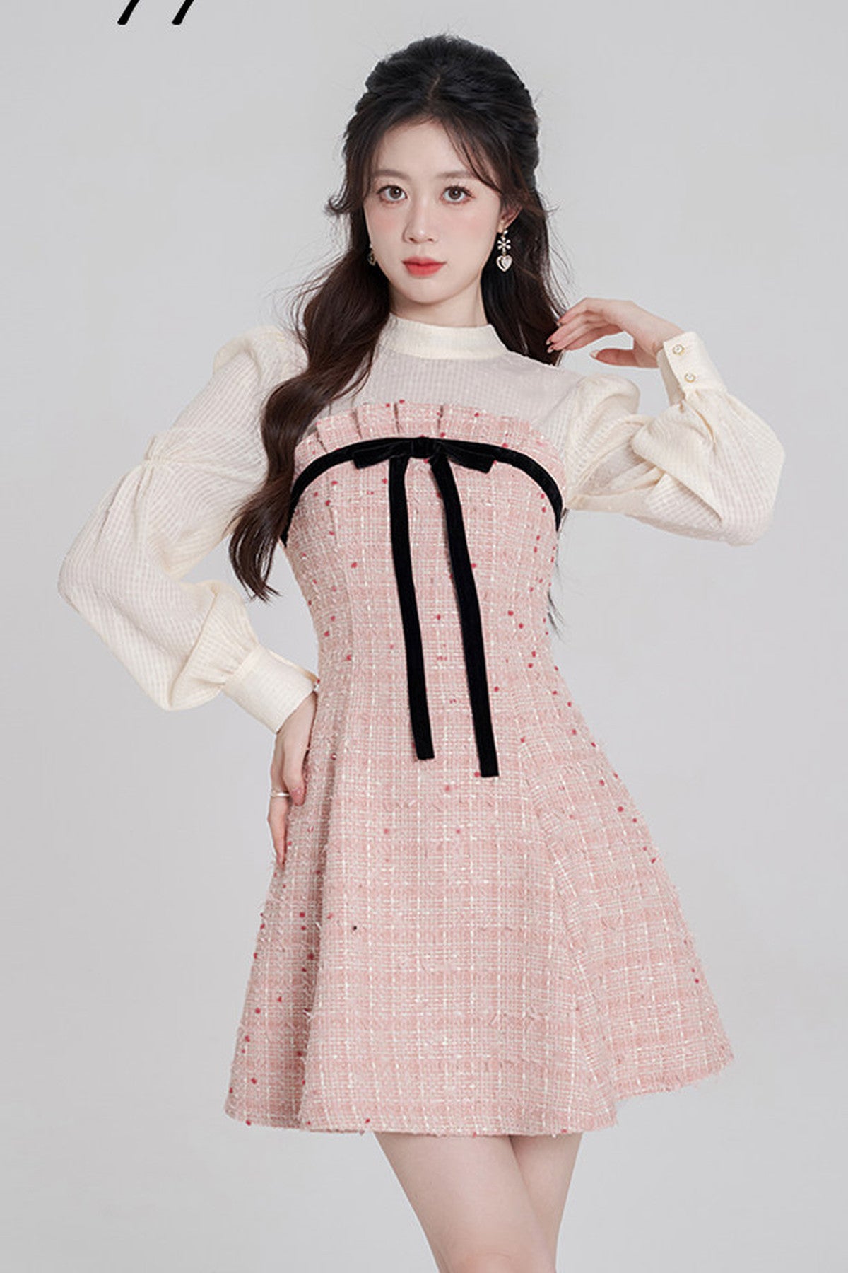 Pink Tweed Bow Dress