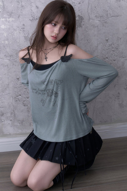 Layered-Look Draped Collar Knit Top
