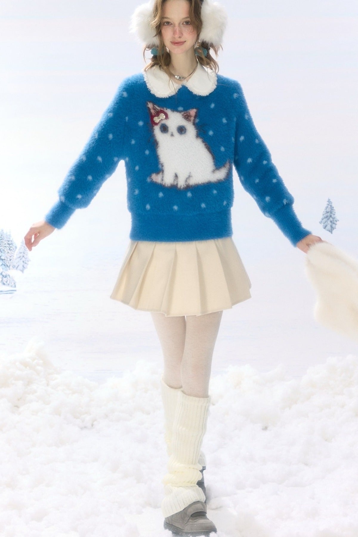 Blue Cat Polka Dot Sweater