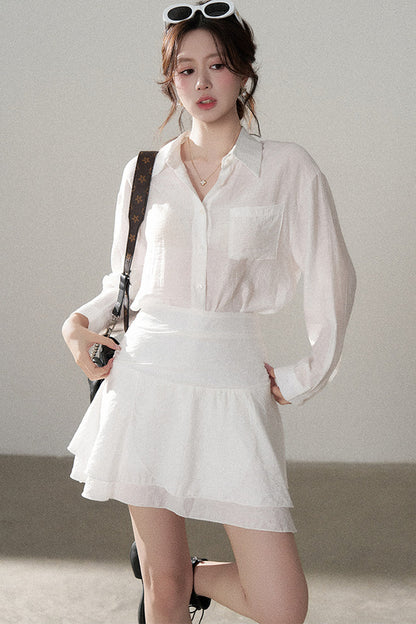 White Shirt and Skirt Set