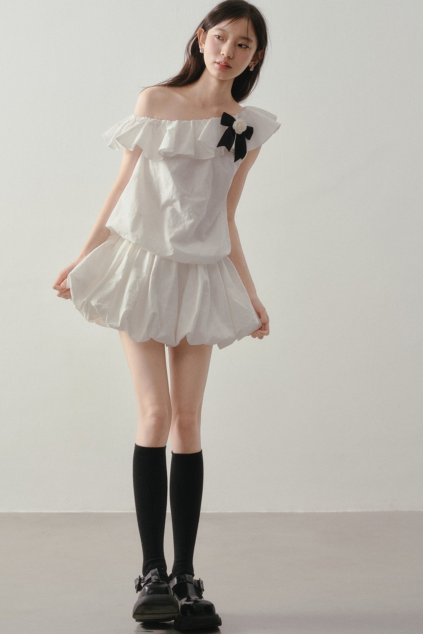 Off-Shoulder Ruffle Bowknot Dress