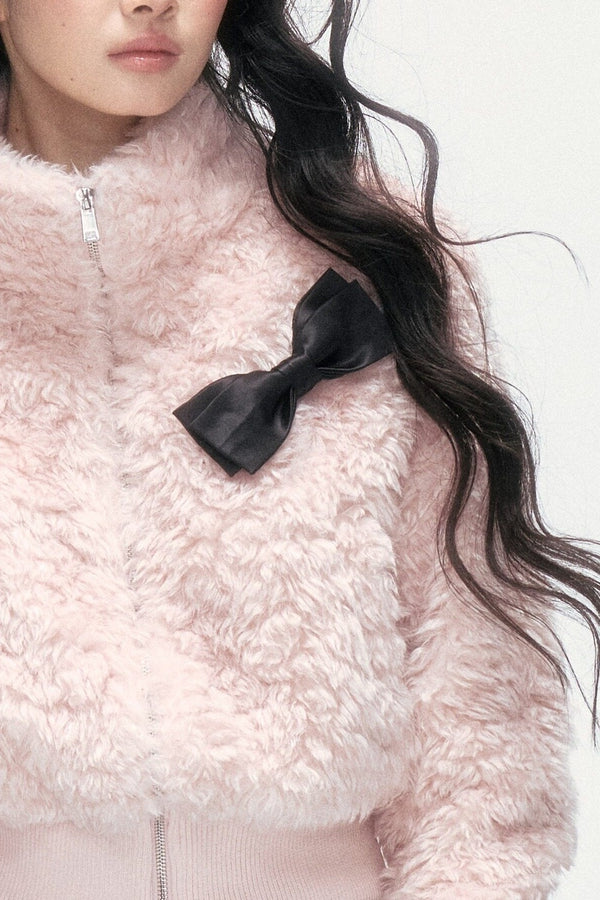 Pink Faux Lamb Wool Jacket and Pants Set-Up