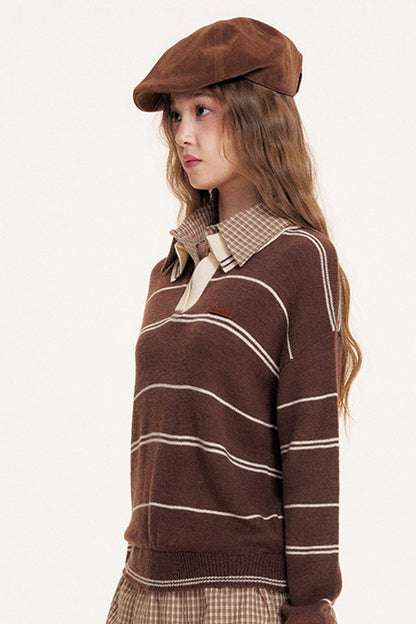 Striped Layered-Look Polo Sweater