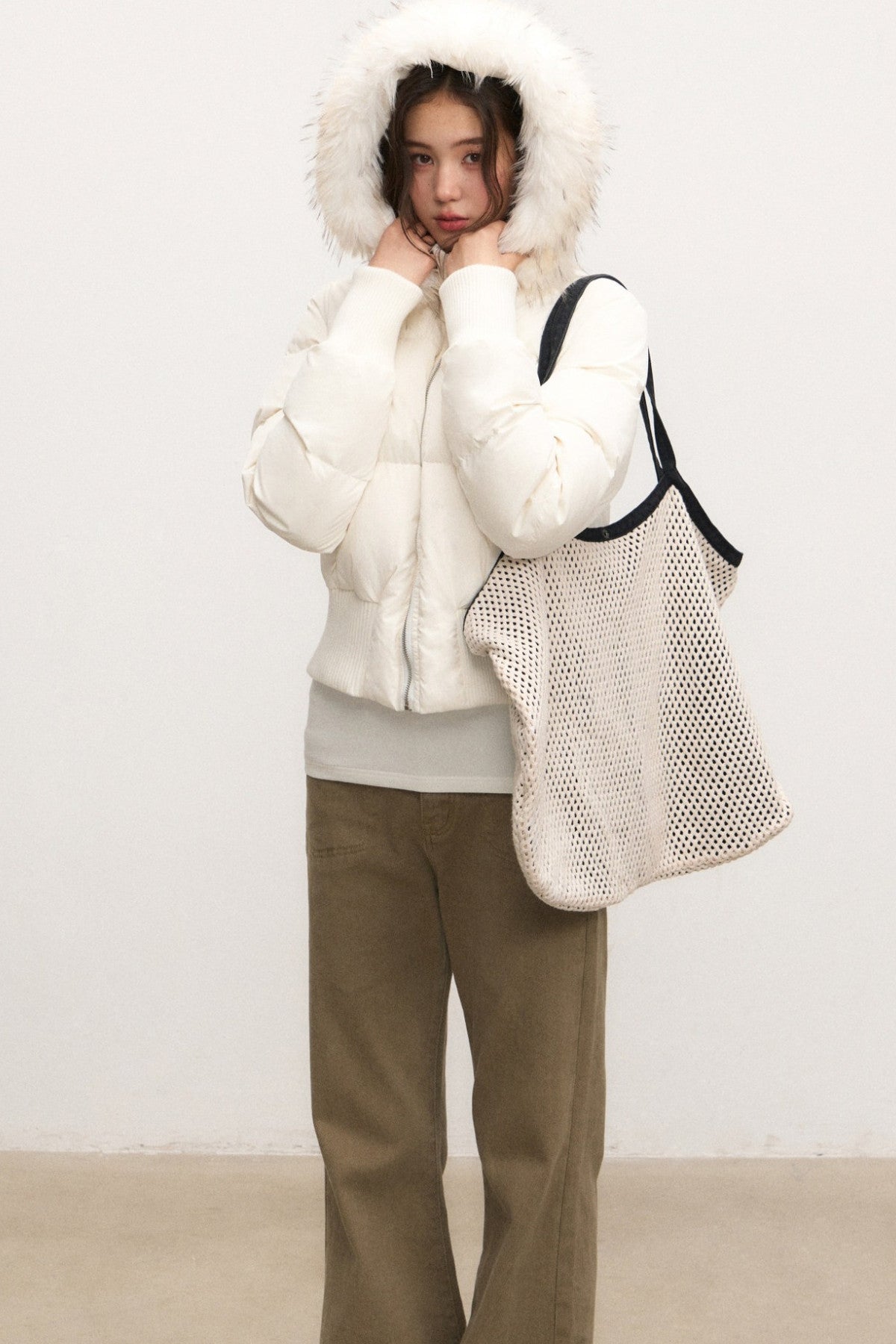 Fur Collar Hooded Down Jacket and Pants Set