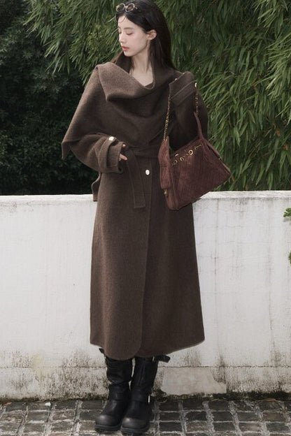 Double-Sided Wool Scarf Collar Coat