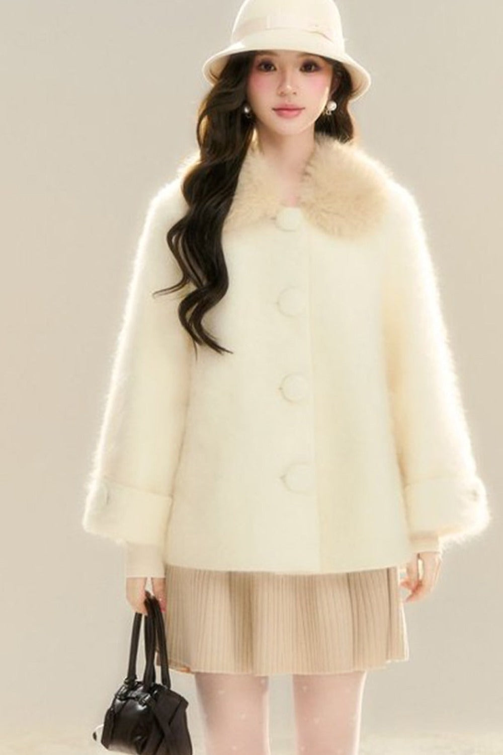Cappotto in lana e pelliccia di volpe