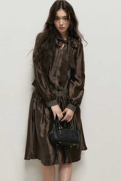 Lyocell V-Neck Shirt and Skirt Set-Up