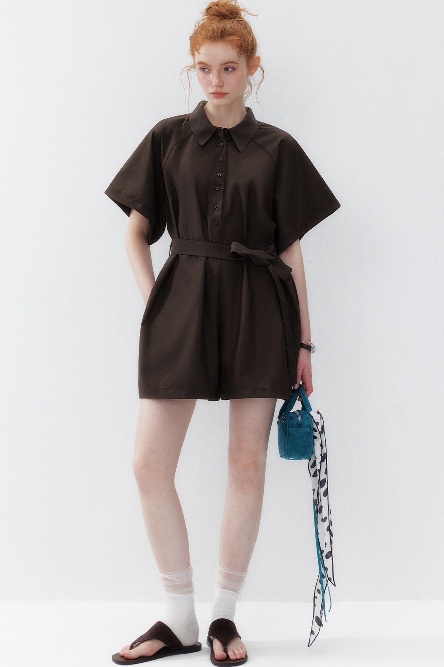 Dark Brown Lapel Wide-Leg Jumpsuit