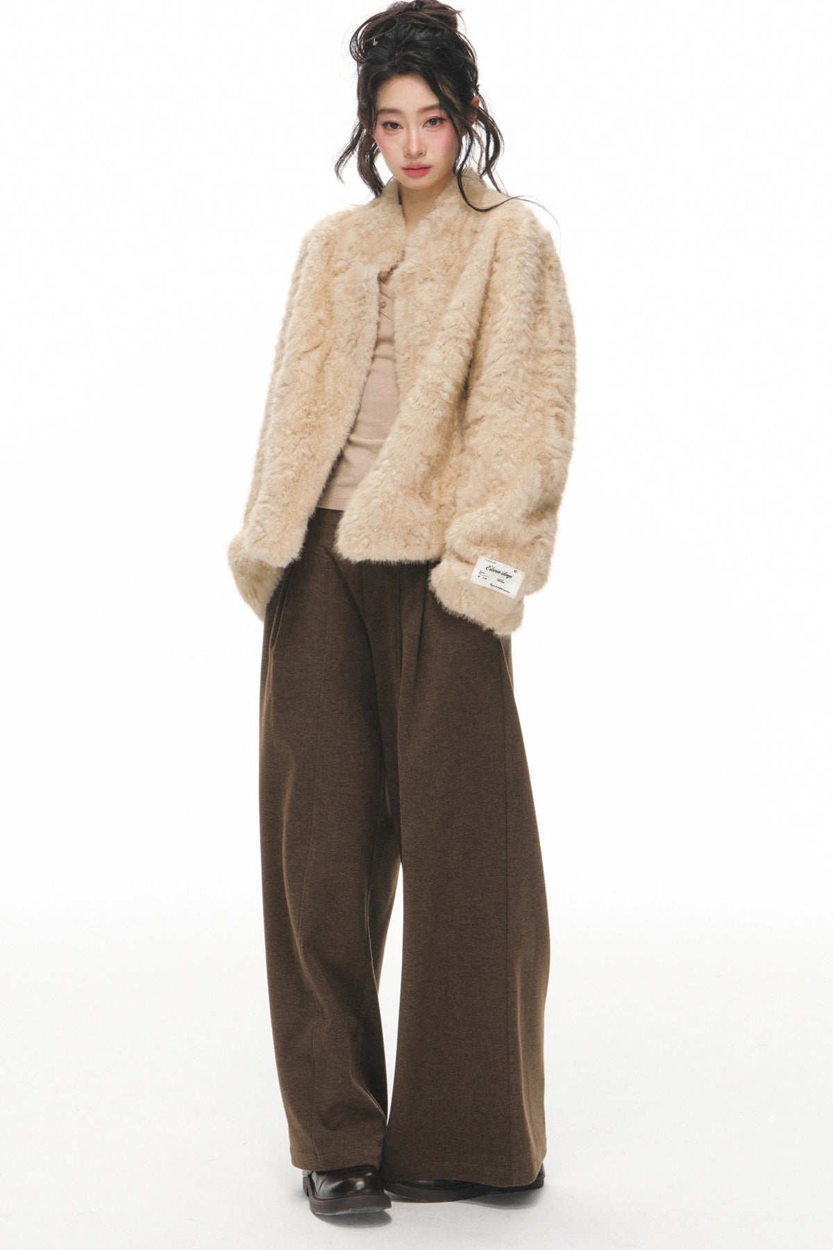 White Shearling Jacket and Pants Set-Up