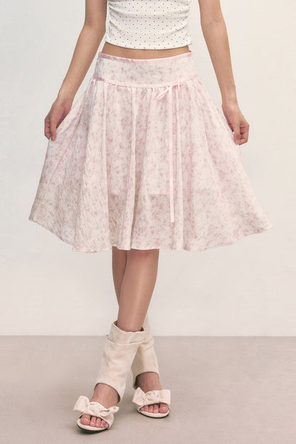 Falda midi de línea A rosa con estampado floral
