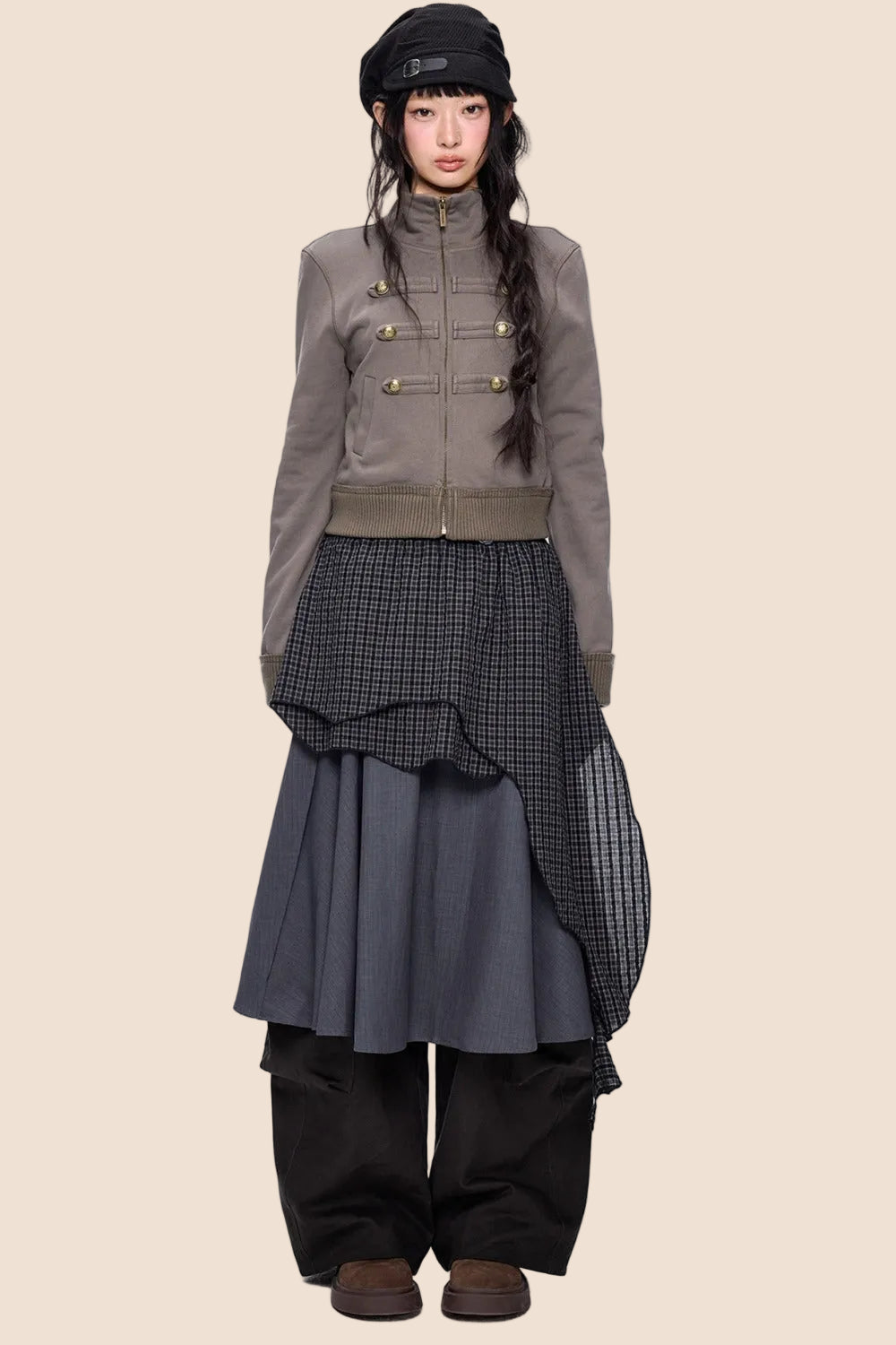 Short Napoleon Style Stand Collar Cardigan