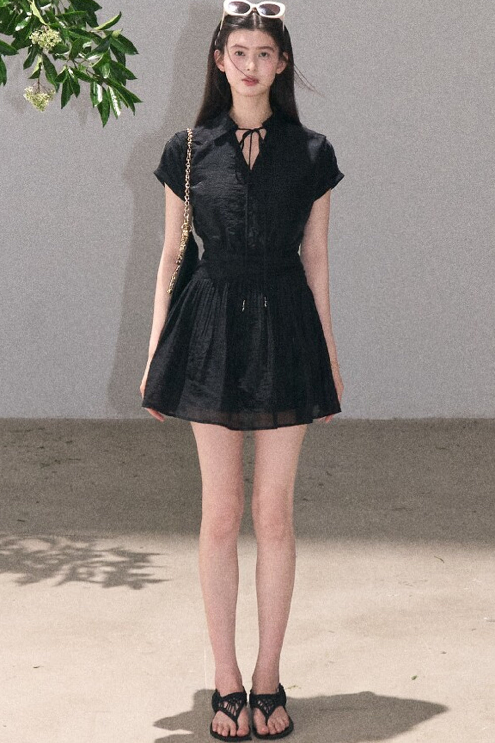 Lyocell Sheer Tie-Up Dress
