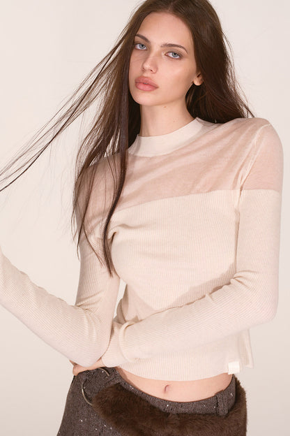 Tencel Spliced Half-Turtleneck Knit Top