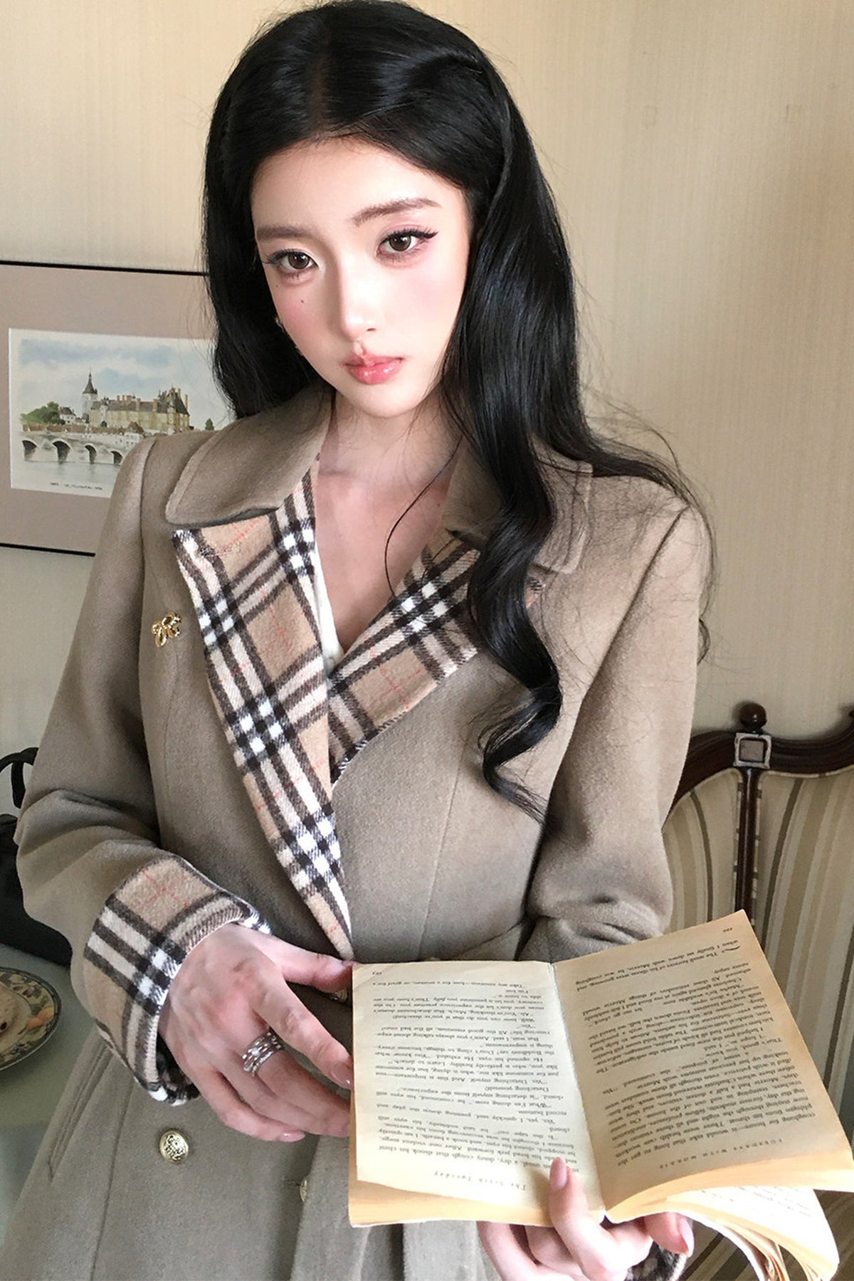 Plaid Patchwork Woolen Coat