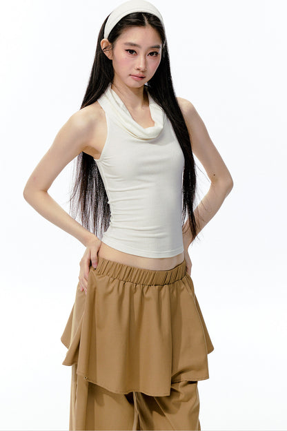 Knitted Shimmering Ribbed Large Lapel Camisole