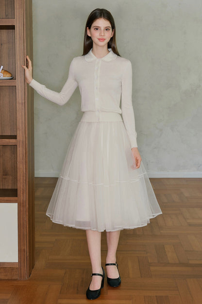 Long Sleeve Doll Collar Knitted Top