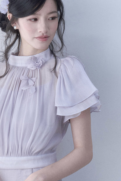 Petal Flutter Sleeve Top and Long Dress