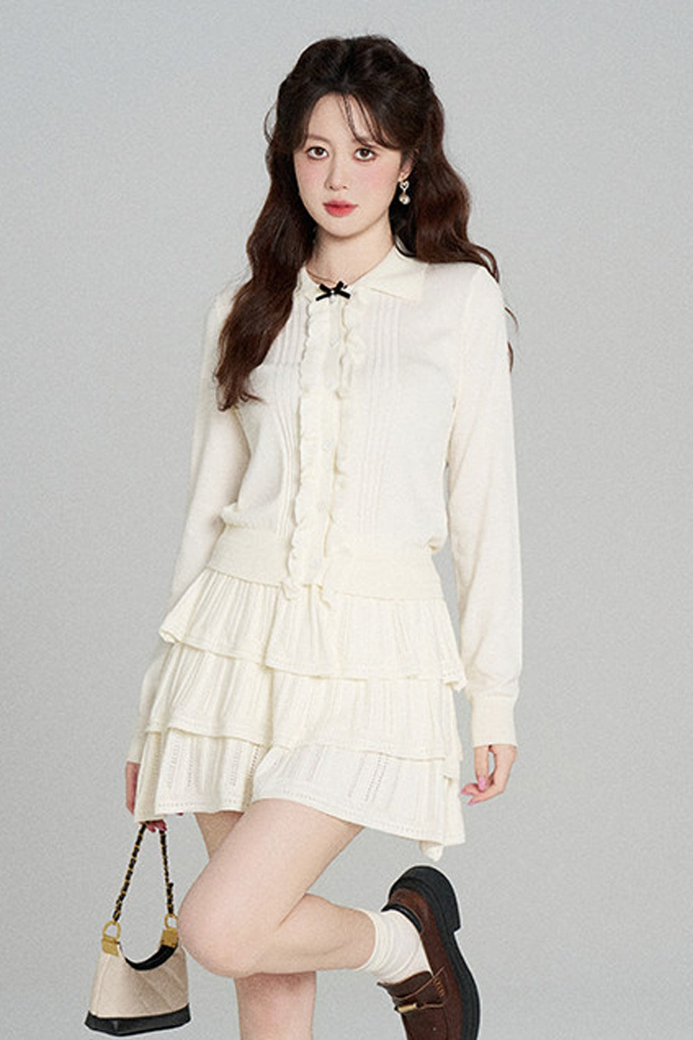 Miu-Style Knit Top and Tiered Skirt Set-Up