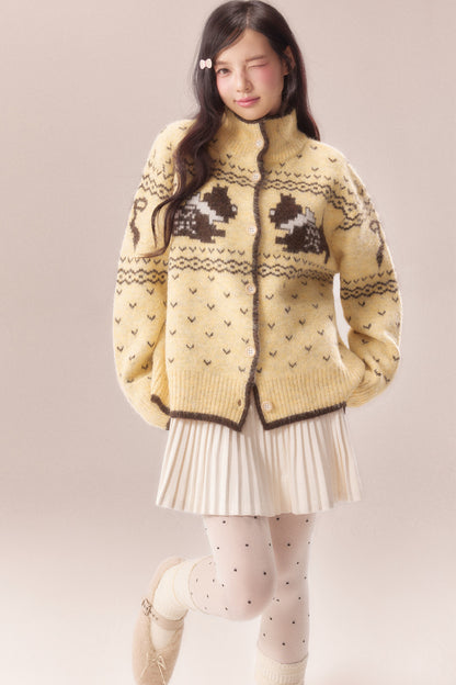 High Collar Dog Knit Cardigan