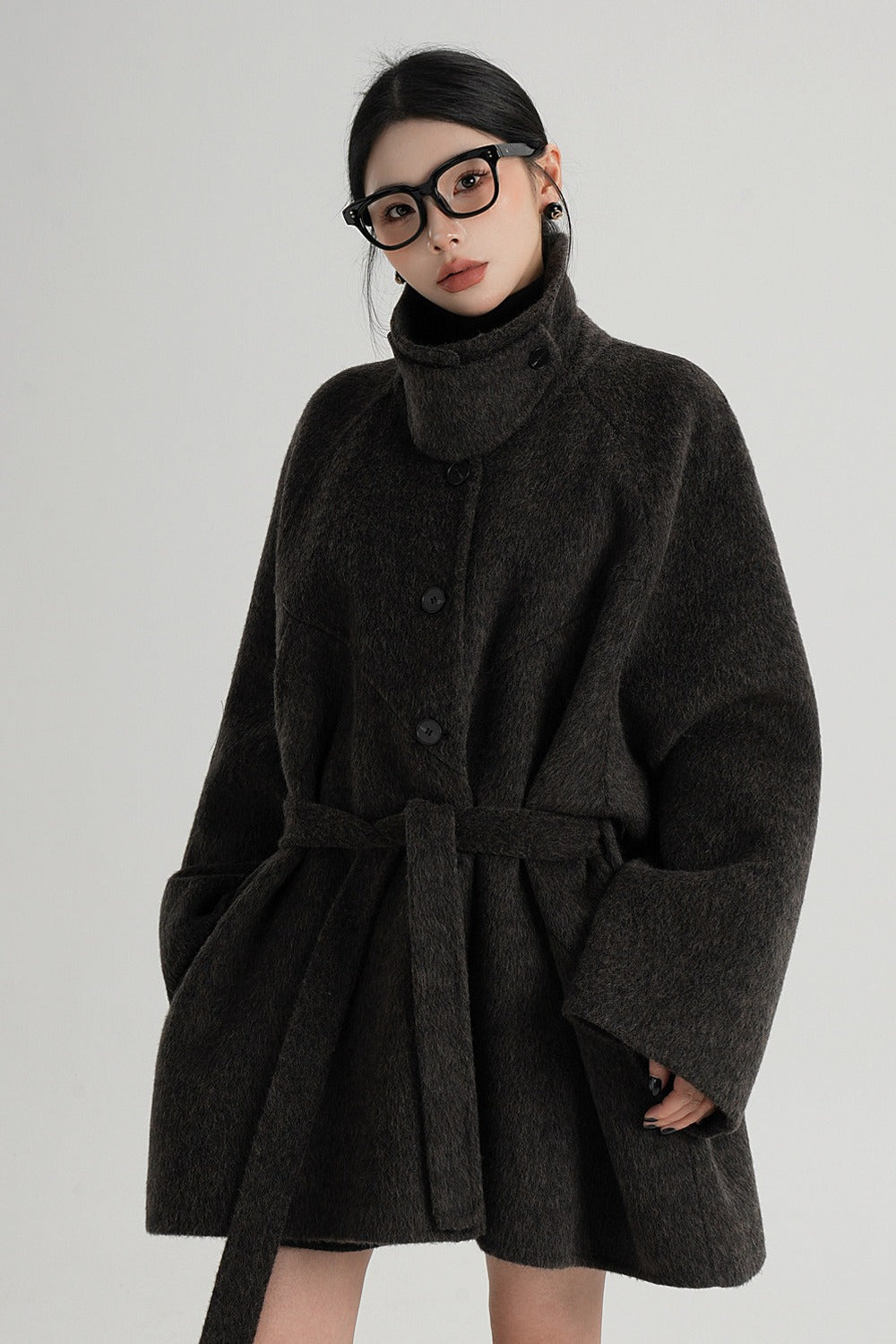 Mid-Length Armor Collar Wool Coat