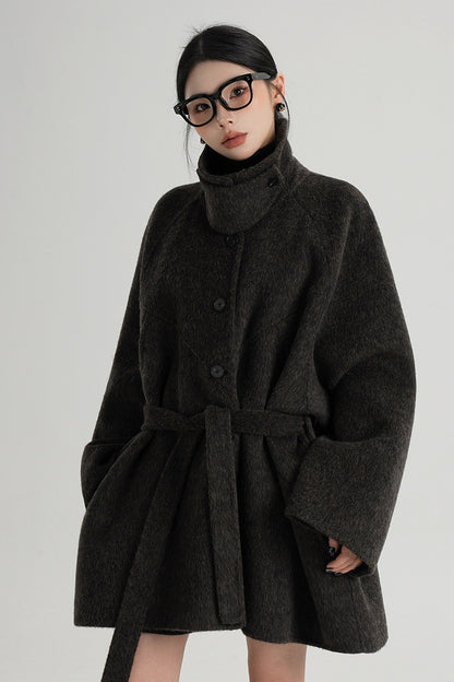 Mid-Length Armor Collar Wool Coat