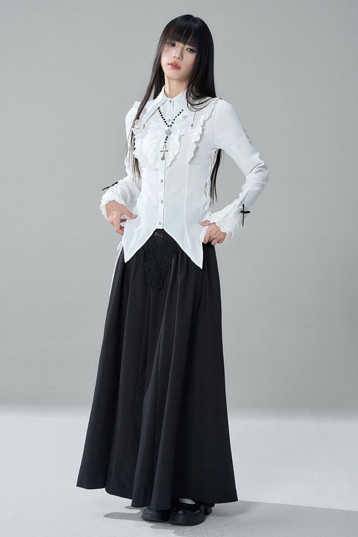 Gothic Black Skirt and White Shirt Set-Up