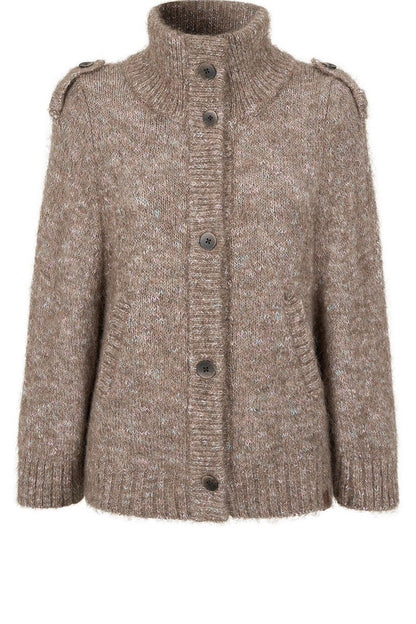 Stand Collar Corsage Knit Cardigan
